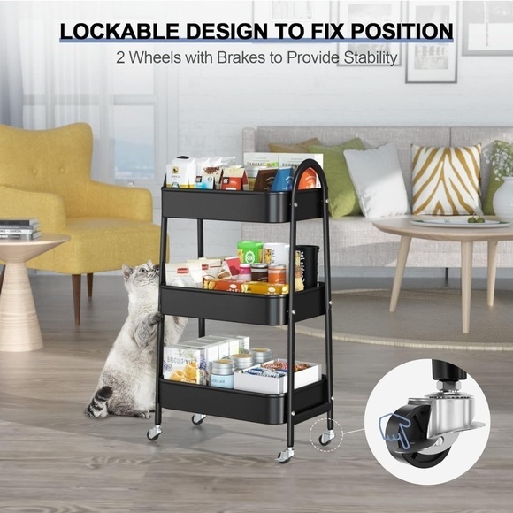 3 Tier Metal Rolling Cart NWT - Picture 4 of 10